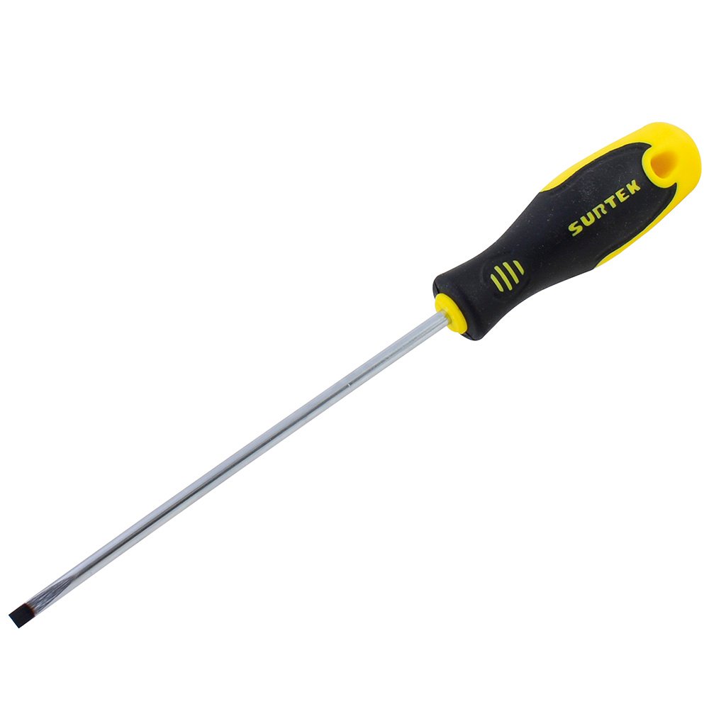 3 Pza Destornillador con mango bimaterial, punta cabinet barra redonda 1/8" x 4" Surtek