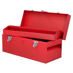 Caja portaherramientas métalica con asa plástica color rojo 17" x 7" x 7" Urrea