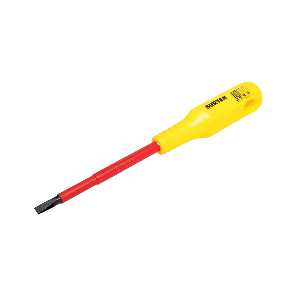 6 Pza Destornillador con mango amarillo dieléctrico, punta cabinet 1000 V de 7/32" x 5" Surtek
