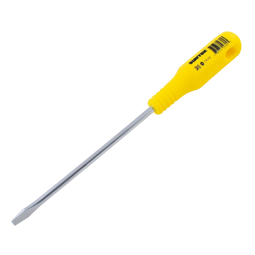 6 Pza Destornillador con mango amarillo, punta plana barra redonda 1/4" x 6" Surtek
