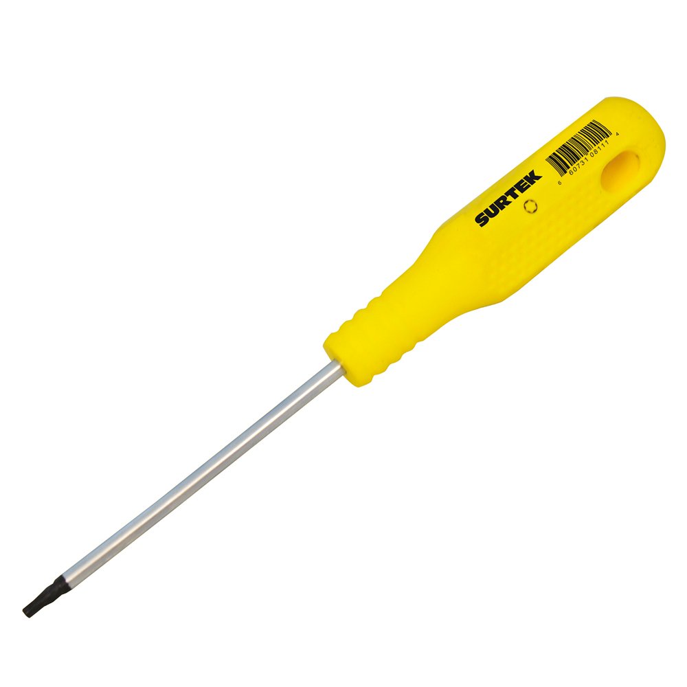 6 Pza Destornillador con mango amarillo, punta Torx barra redonda T15 x 4" Surtek