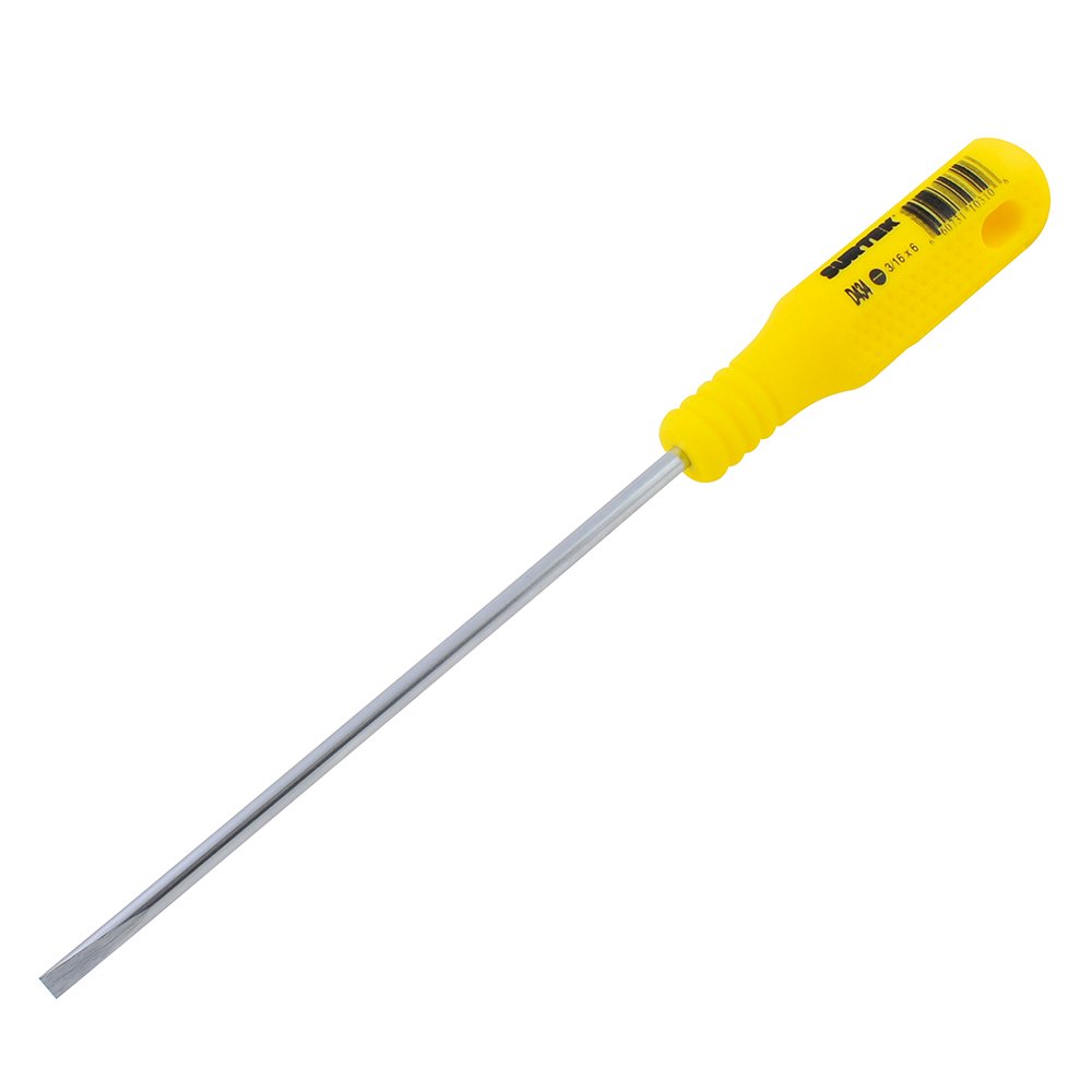 6 Pza Destornillador con mango amarillo, punta cabinet barra redonda 3/16" x 6" Surtek