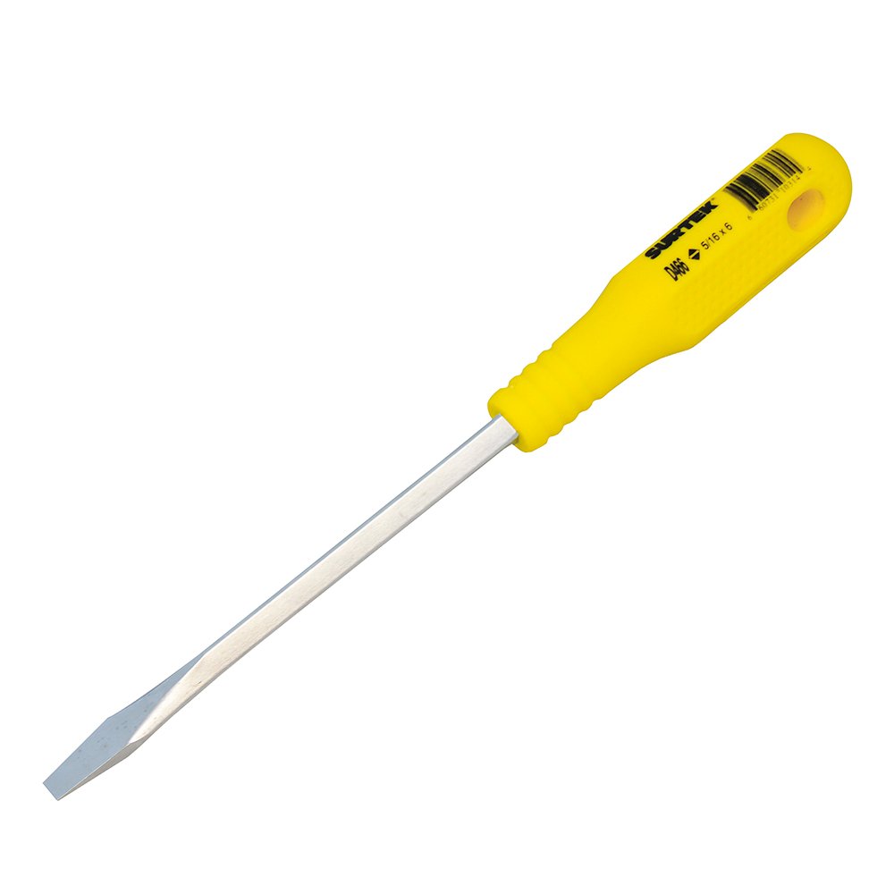 6 Pza Destornillador con mango amarillo, punta plana barra cuadrada 5/16" x 6" Surtek