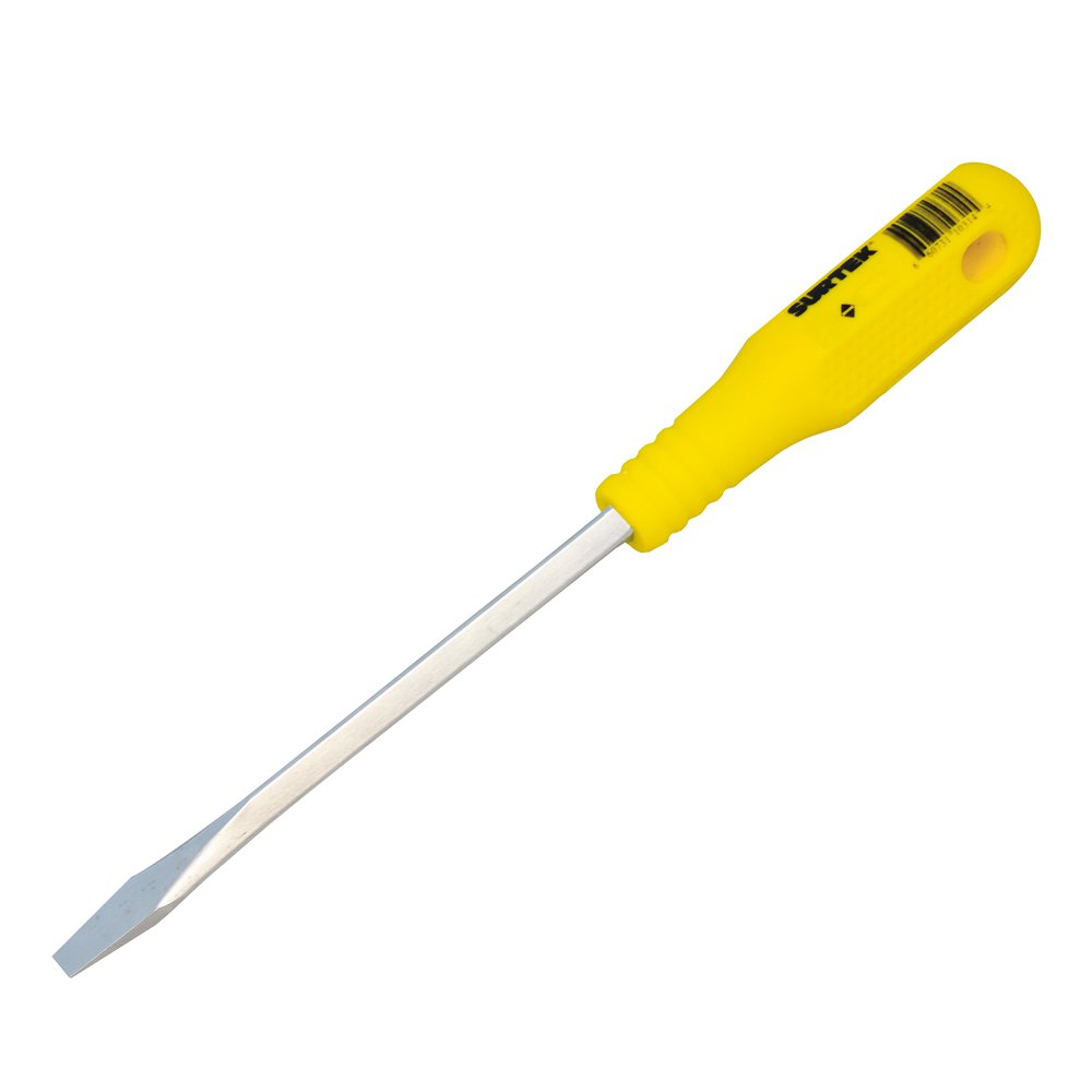 6 Pza Destornillador con mango amarillo, punta plana barra cuadrada 3/8" x 8" Surtek