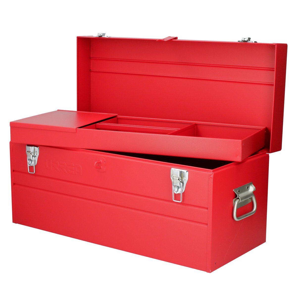 Caja portaherramientas métalica con asa plástica color rojo 23" x 10" x 11" Urrea