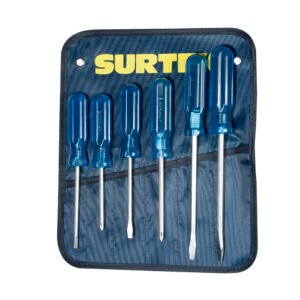 Juego de destornilladores con mango azul combinados, 6 piezas en estuche Surtek