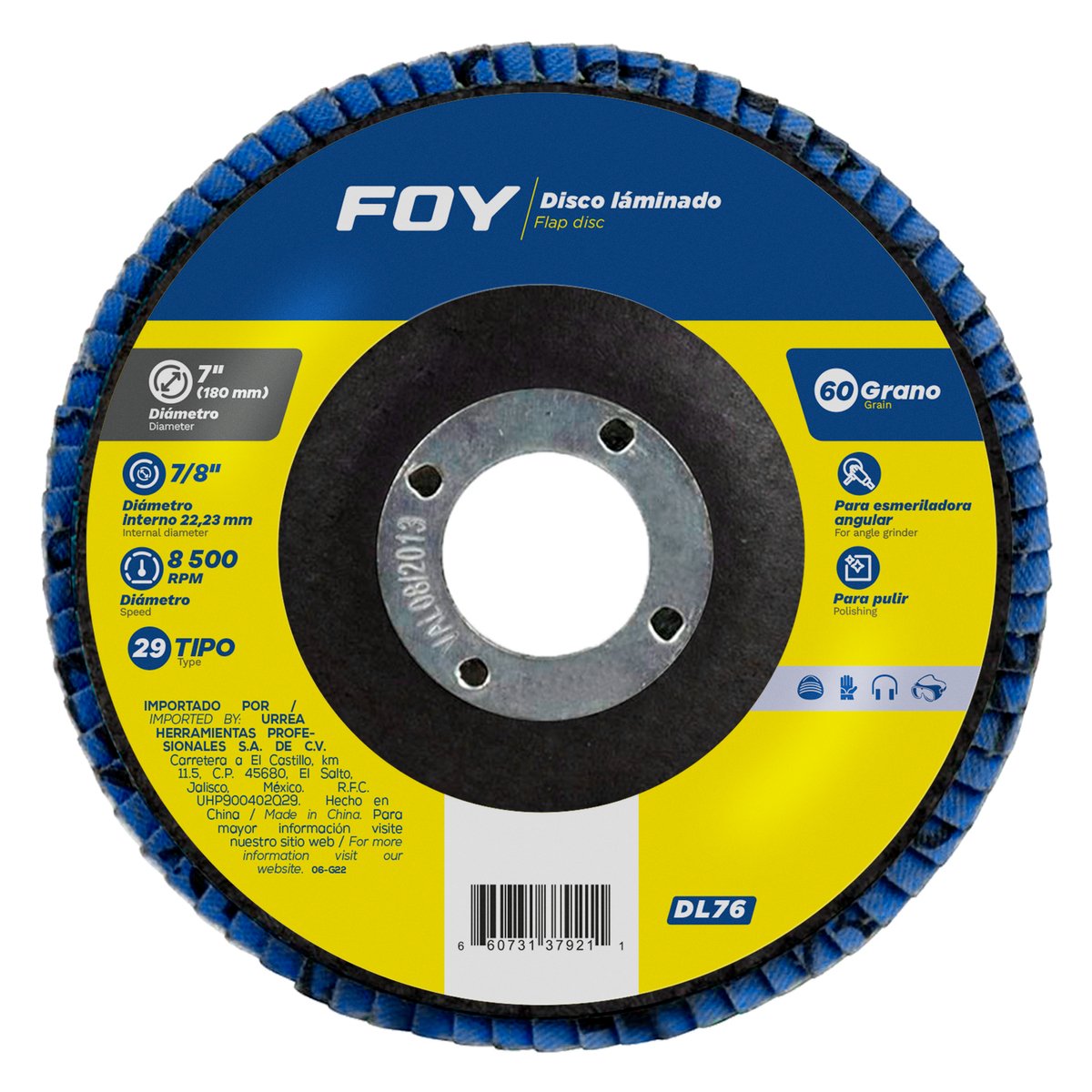 Disco laminado tipo 29 grano 60, 7" Foy