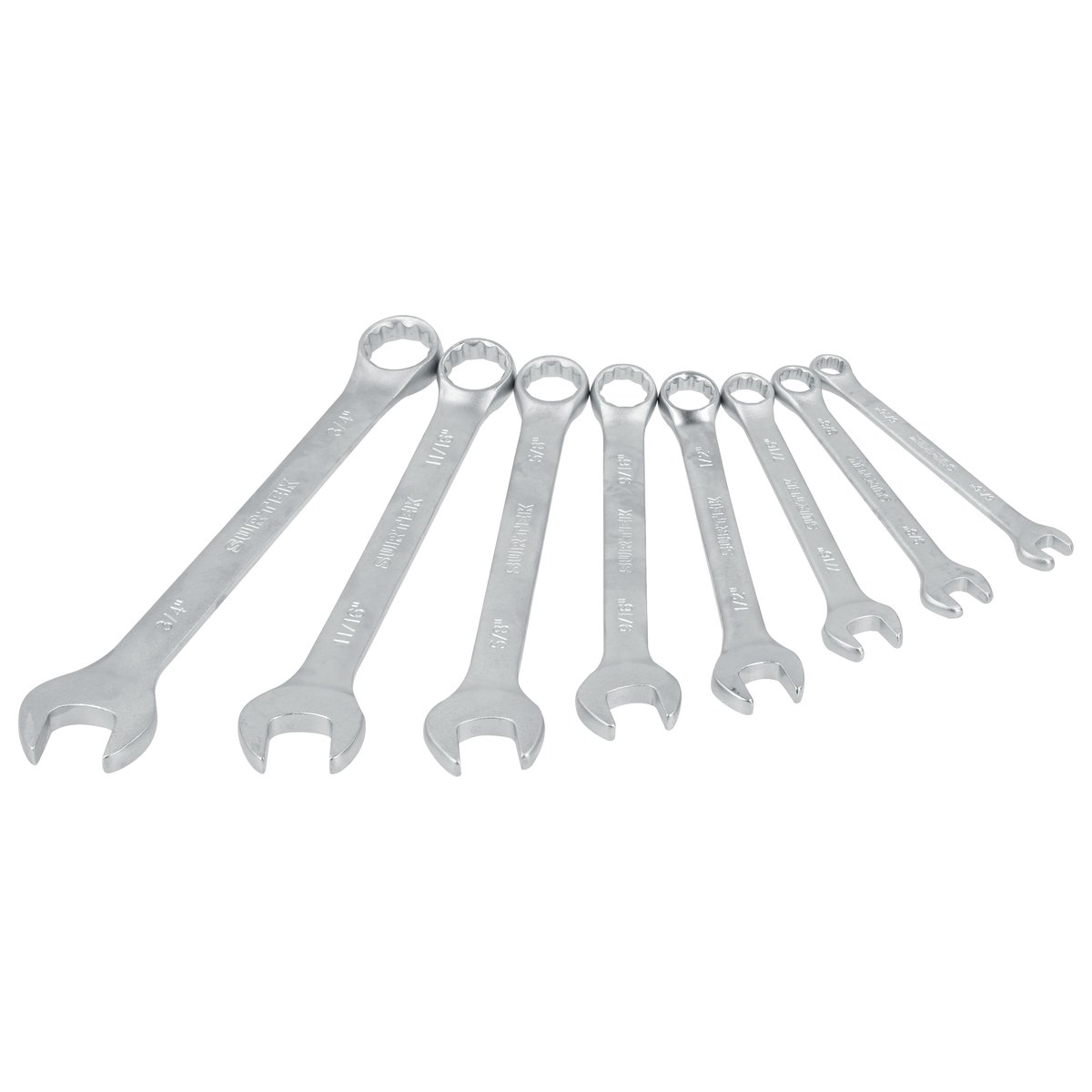 Juego de llaves combinadas satinadas métricas, 12 puntas, 8 piezas en rack Surtek