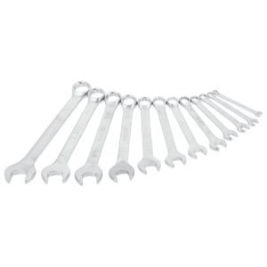 Juego de llaves combinadas satinadas métricas, 12 puntas, 12 piezas en rack Surtek