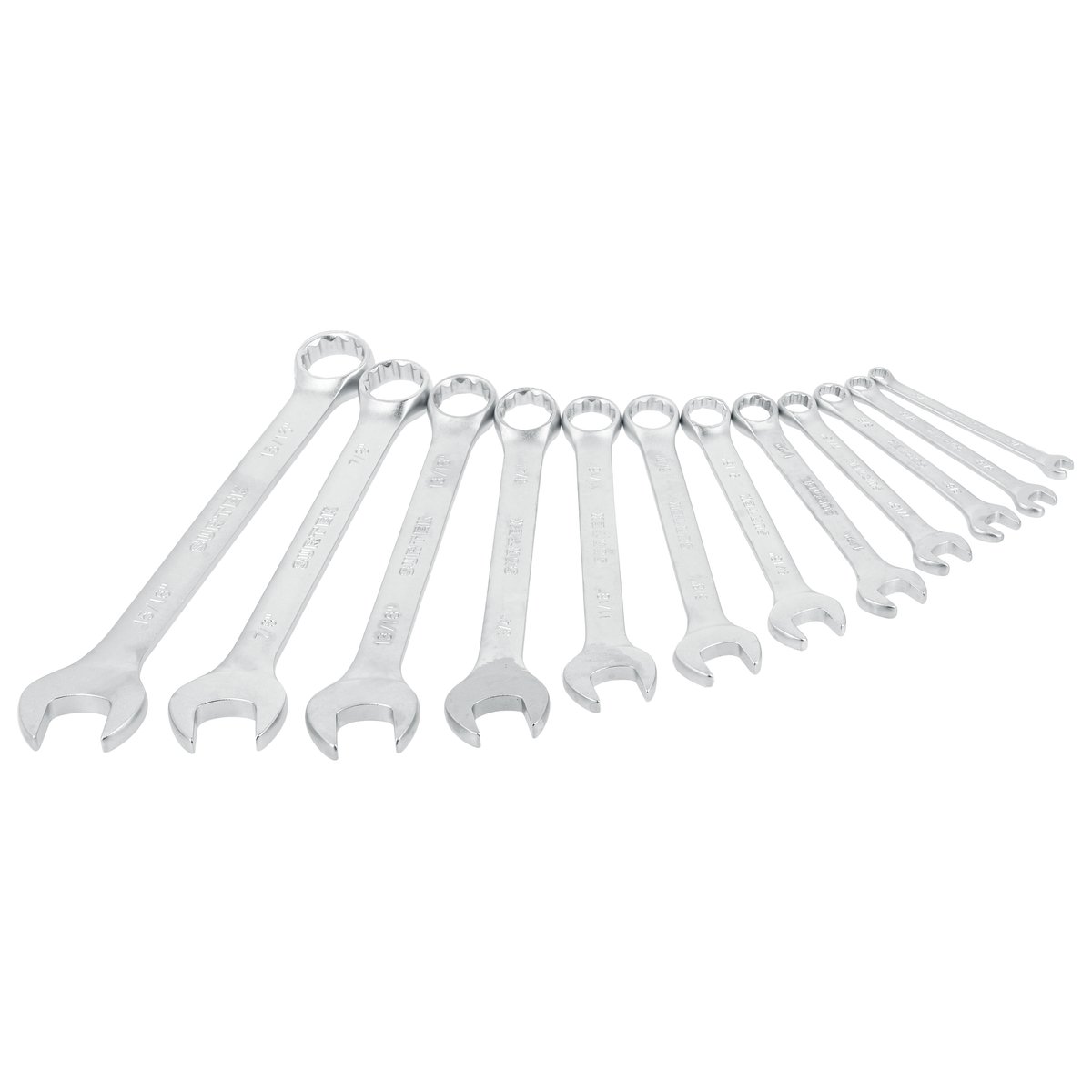 Juego de llaves combinadas satinadas en pulgadas, 12 puntas, 12 piezas en rack Surtek