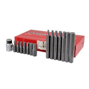 Juego de puntas hexagonales hexágono de 3/8" mét, con adaptador, 15 pz en caja metalica Urrea