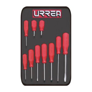 Juego de destornilladores con mango rojo, combinados, 10 piezas en estuche Urrea