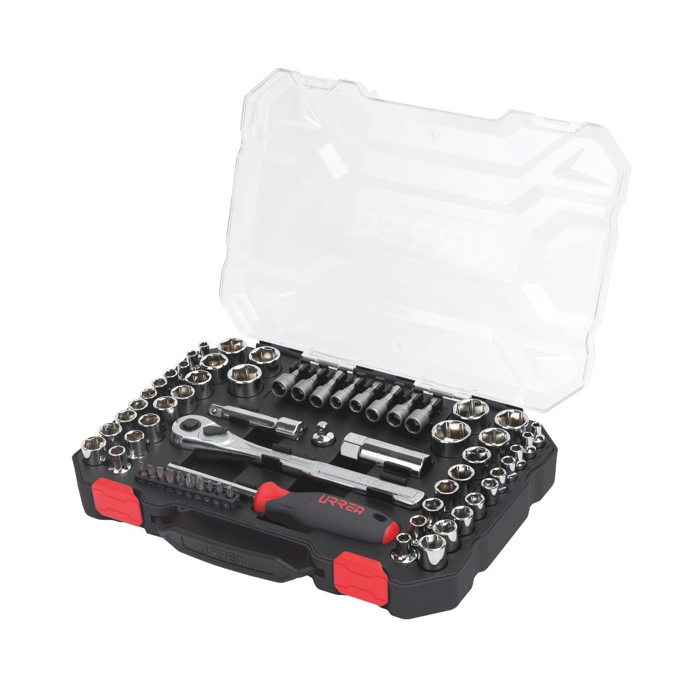 Juego de dados y accesorios cuadro de 1/4" y 3/8" combinado, 63 piezas Urrea