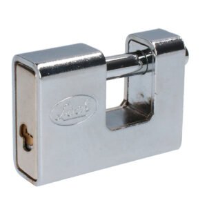 Candado de acero para cortina metálica 80 mm, niquel satinado, llave de puntos Lock