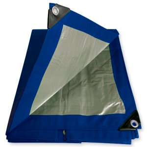 Lona de polietileno color azul con fondo plata, 5.48 x 6.09 m Foy