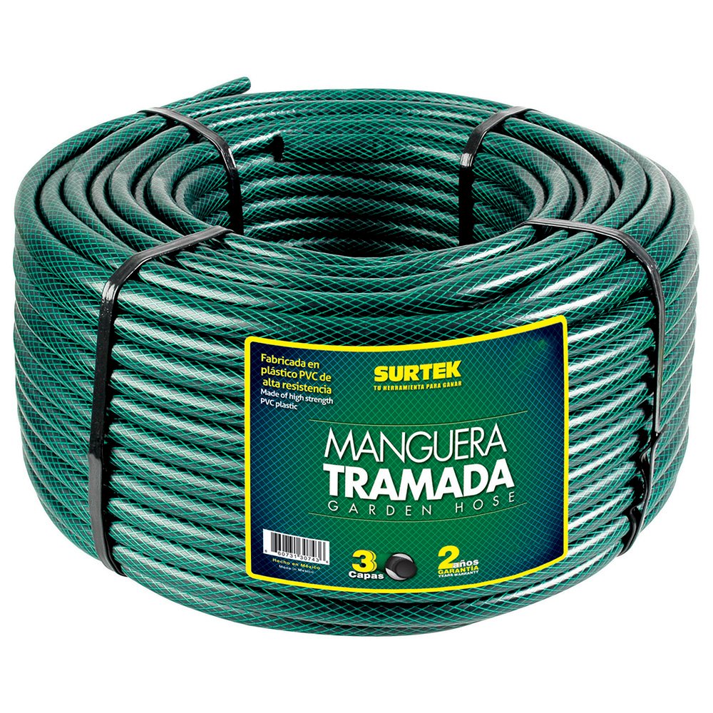 Manguera para jardín tramada verde en rollo 3/4", 100 m Surtek