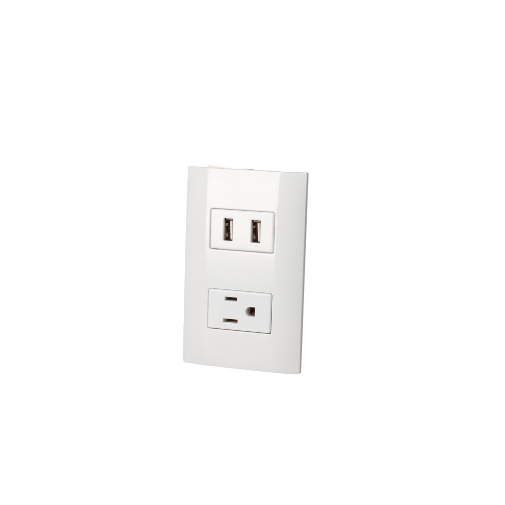 Placa 1 contacto 1 USB doble 1/3, línea Americana, color blanco Surtek