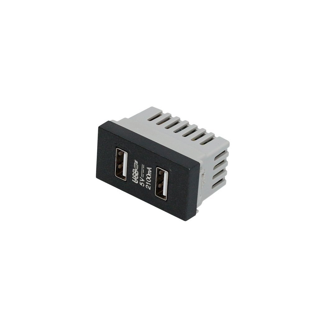 20 Pza Módulo USB doble 1/3, línea Premium, color negro Surtek