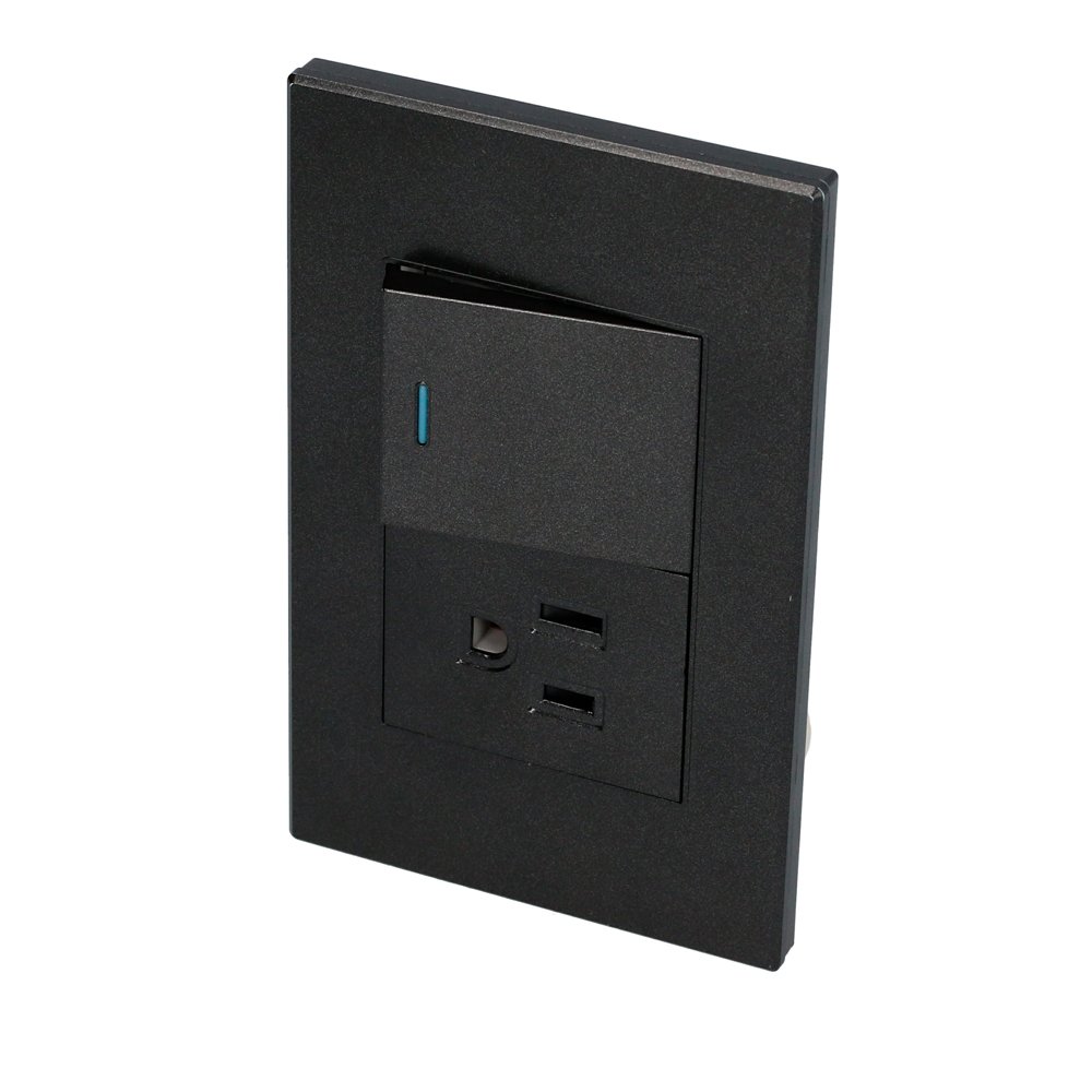 10 Pza Placa 1 Interruptor 1 contacto 1/2, línea Premium, color negro Surtek