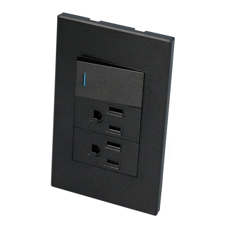 10 Pza Placa 1 Interruptor 2 contactos 1/3, línea Premium, color negro Surtek