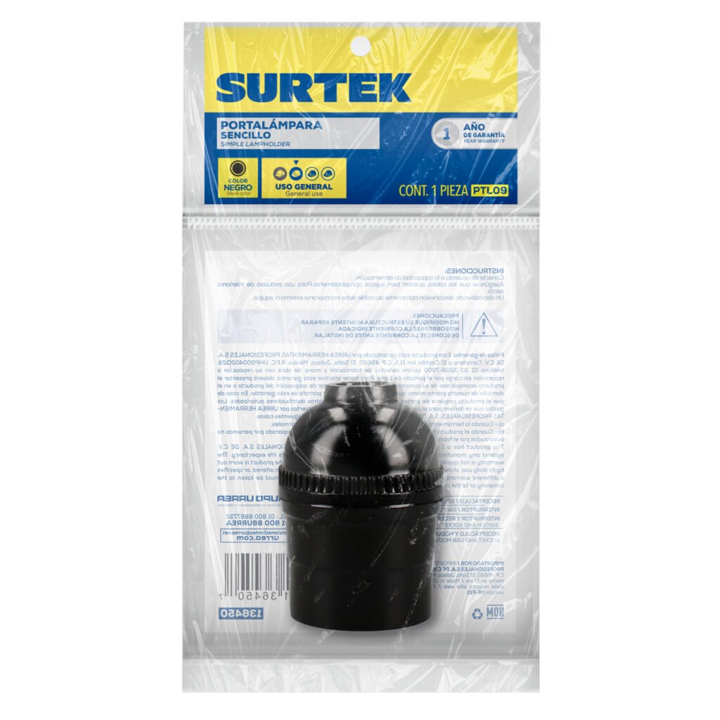 10 Pza Portalámpara sencilla, color negro Surtek