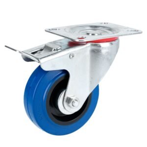 Rodaja de goma elástica giratoria con freno azul 4" Surtek
