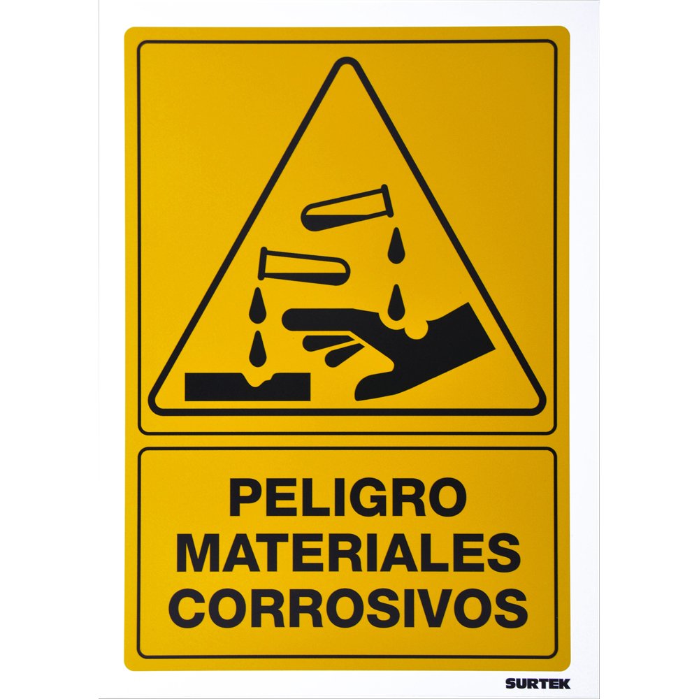 3 Pza Señal "Peligro materiales corrosivos" Surtek