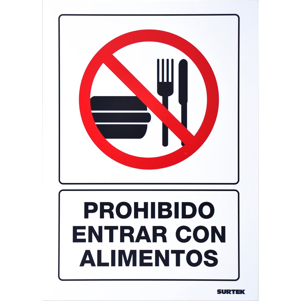 3 Pza Señal "Prohibido entrar con alimentos" Surtek