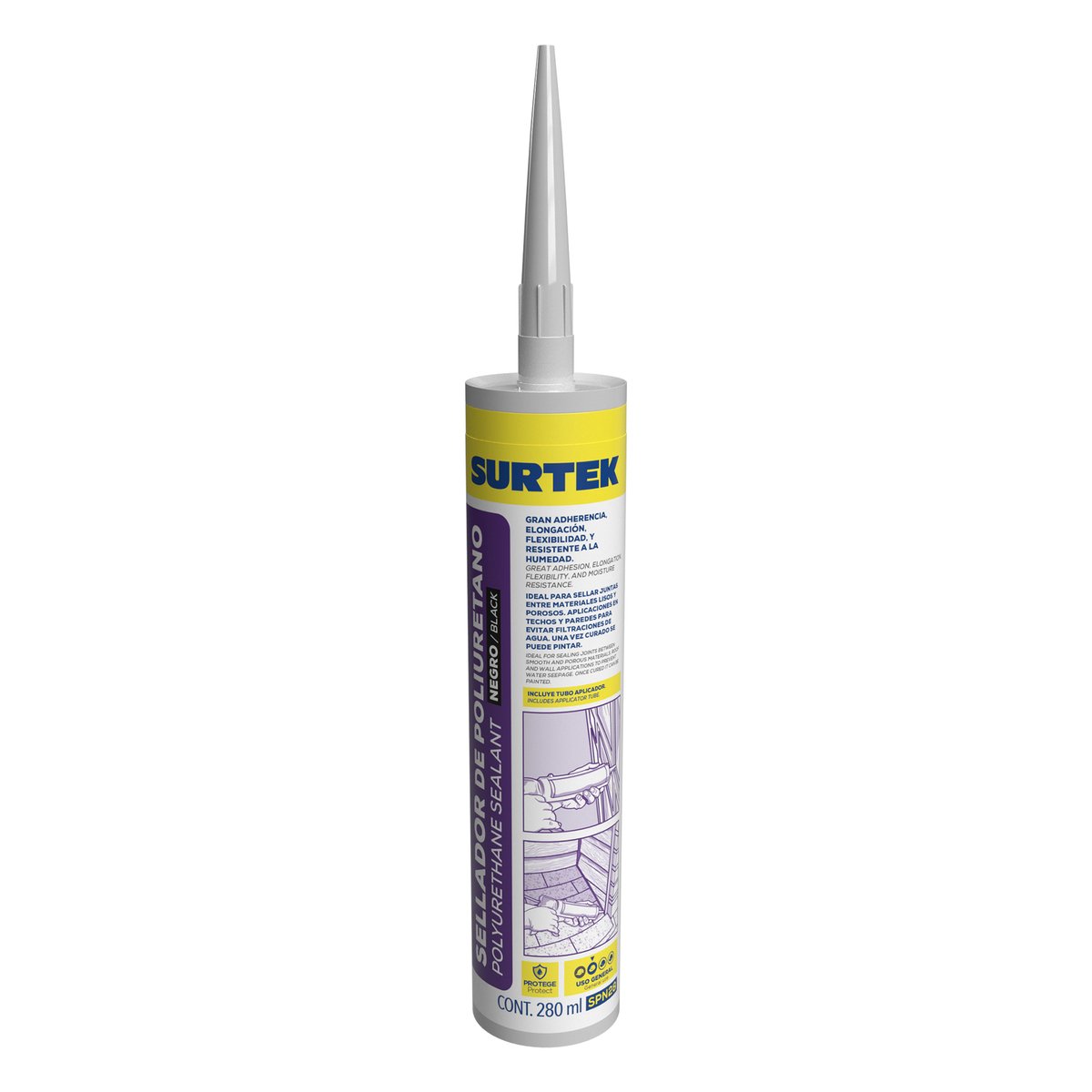 6 Pza Sellador de poliuretano negro 280 ml Surtek
