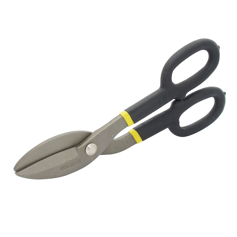 4 Pza Tijeras para hojalatero con mango rubber grip, angulada 10" Surtek