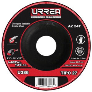Disco abrasivo tipo 27 para metal, 4-1/2" x 1/4" Urrea