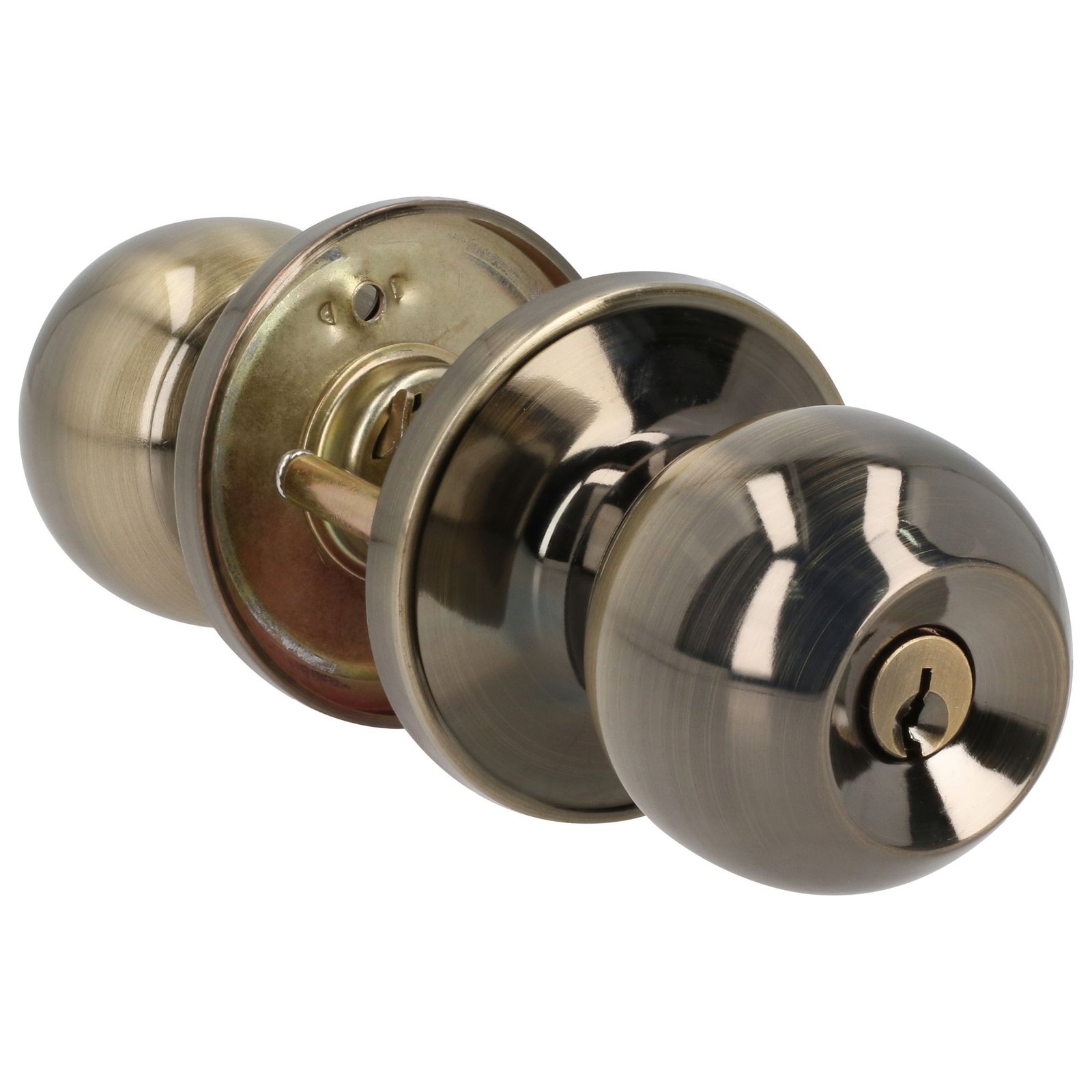 Combo de pomo tubulares de bola función doble, latón antiguo, llave estándar, blíster Lock - Imagen 2