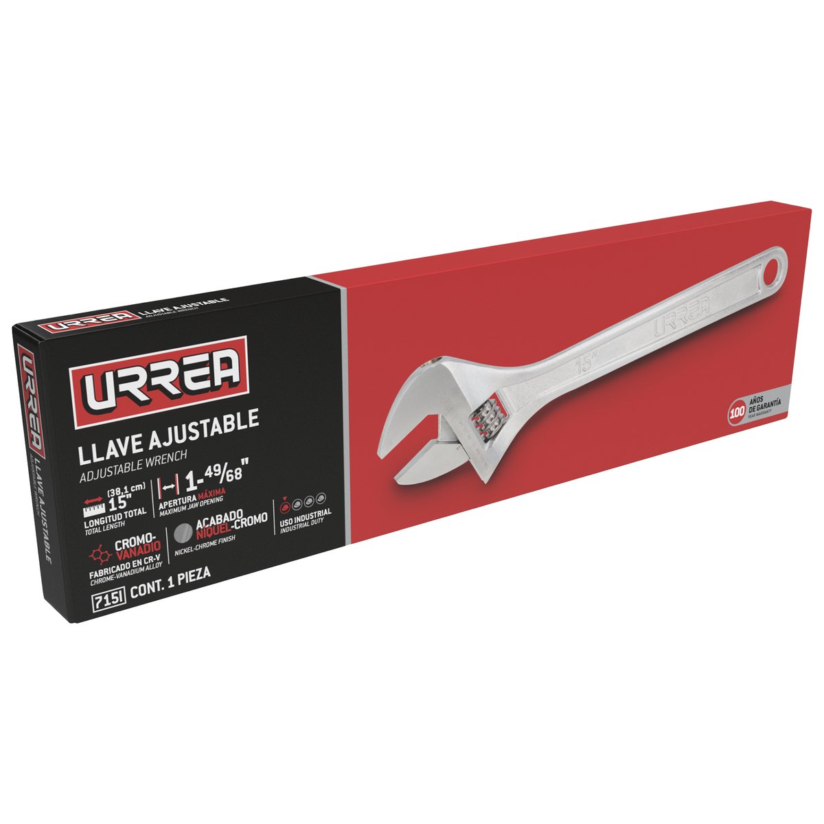 Llave ajustable cromada 15" Urrea - Image 2