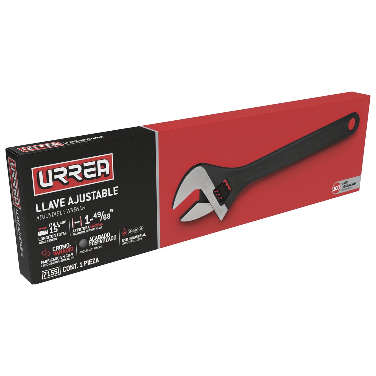 Llave ajustable fosfatizada 15" Urrea - Image 2