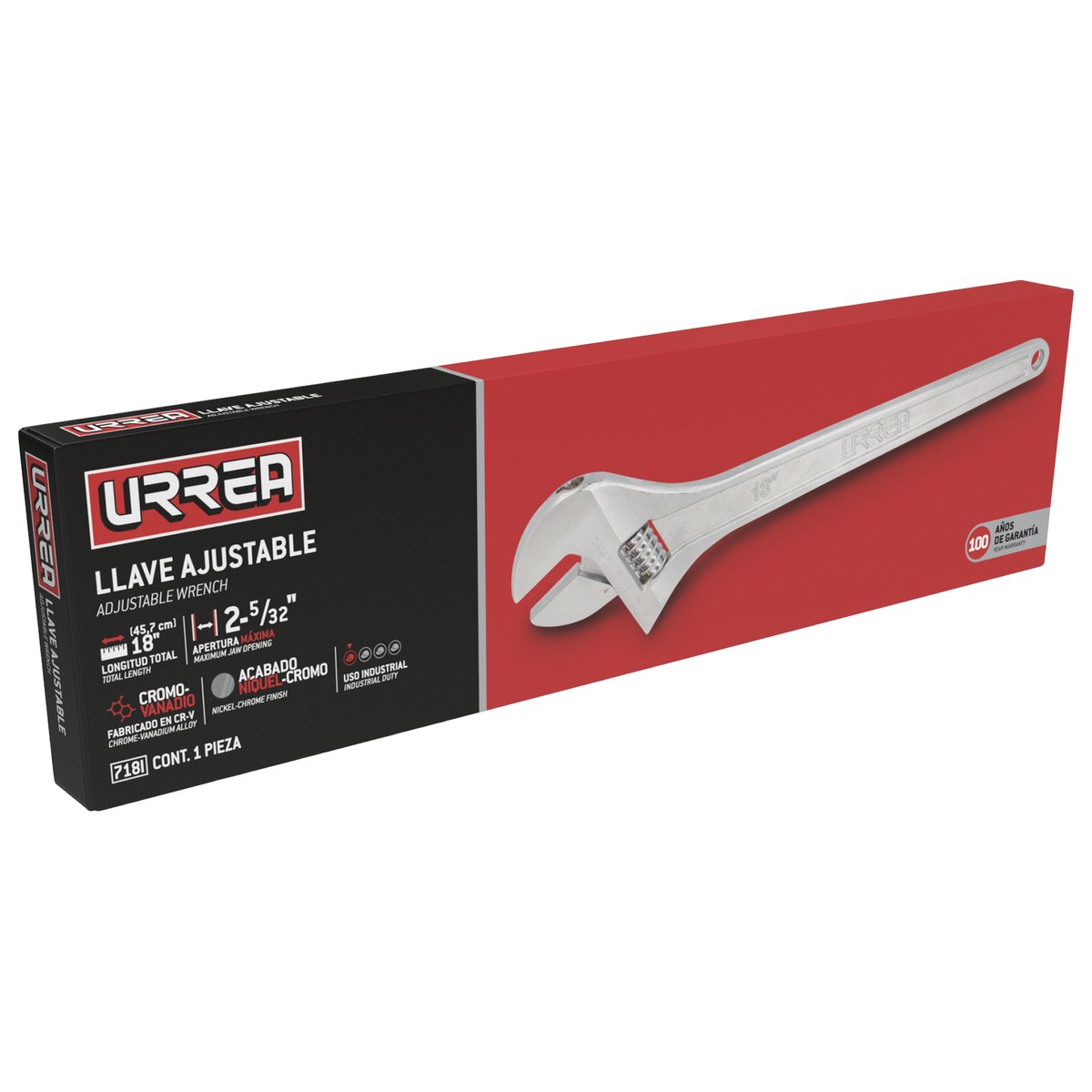 Llave ajustable cromada 18" Urrea - Image 2