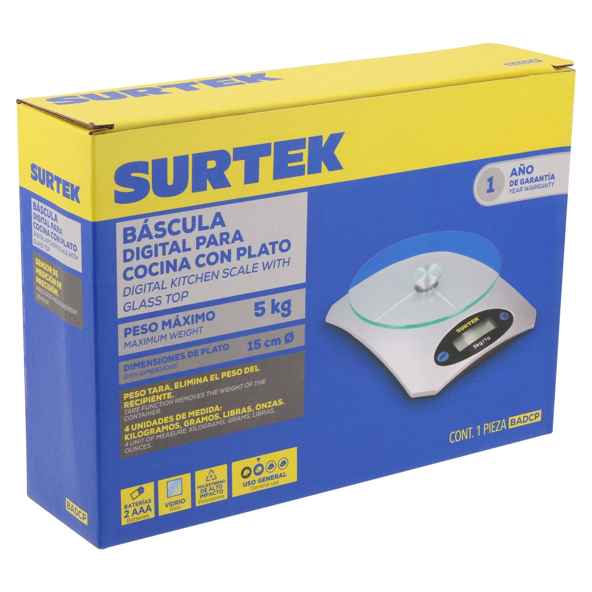 Báscula digital para cocina con plato 5 kg Surtek - Image 2