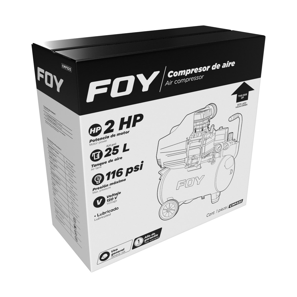 Compresor de aire eléctrico lubricado 25 Lt 2 HP 120 V Foy - Image 2