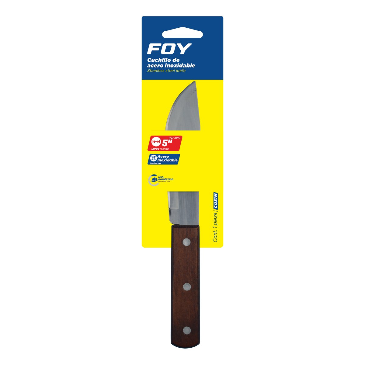 12 Pza Cuchillo cebollero de acero inoxidable con mango de madera de 5" Foy - Image 2