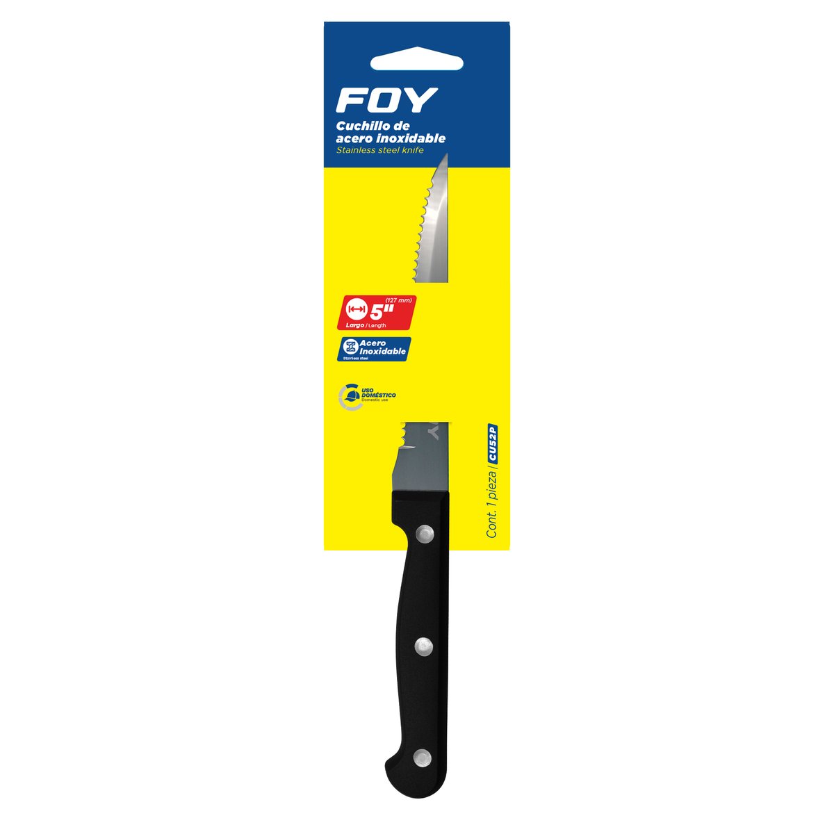 12 Pza Cuchillo de acero inoxidable para asado con mango de plástico de 5" Foy - Image 2