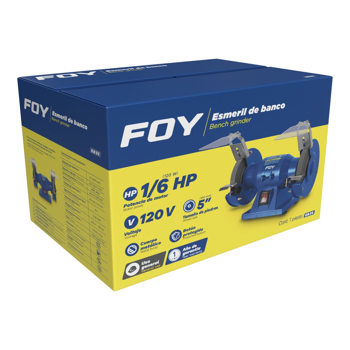 Esmeril de banco motor silencioso de inducción 5" 120 W 120 V, 3500 RPM Foy - Image 2