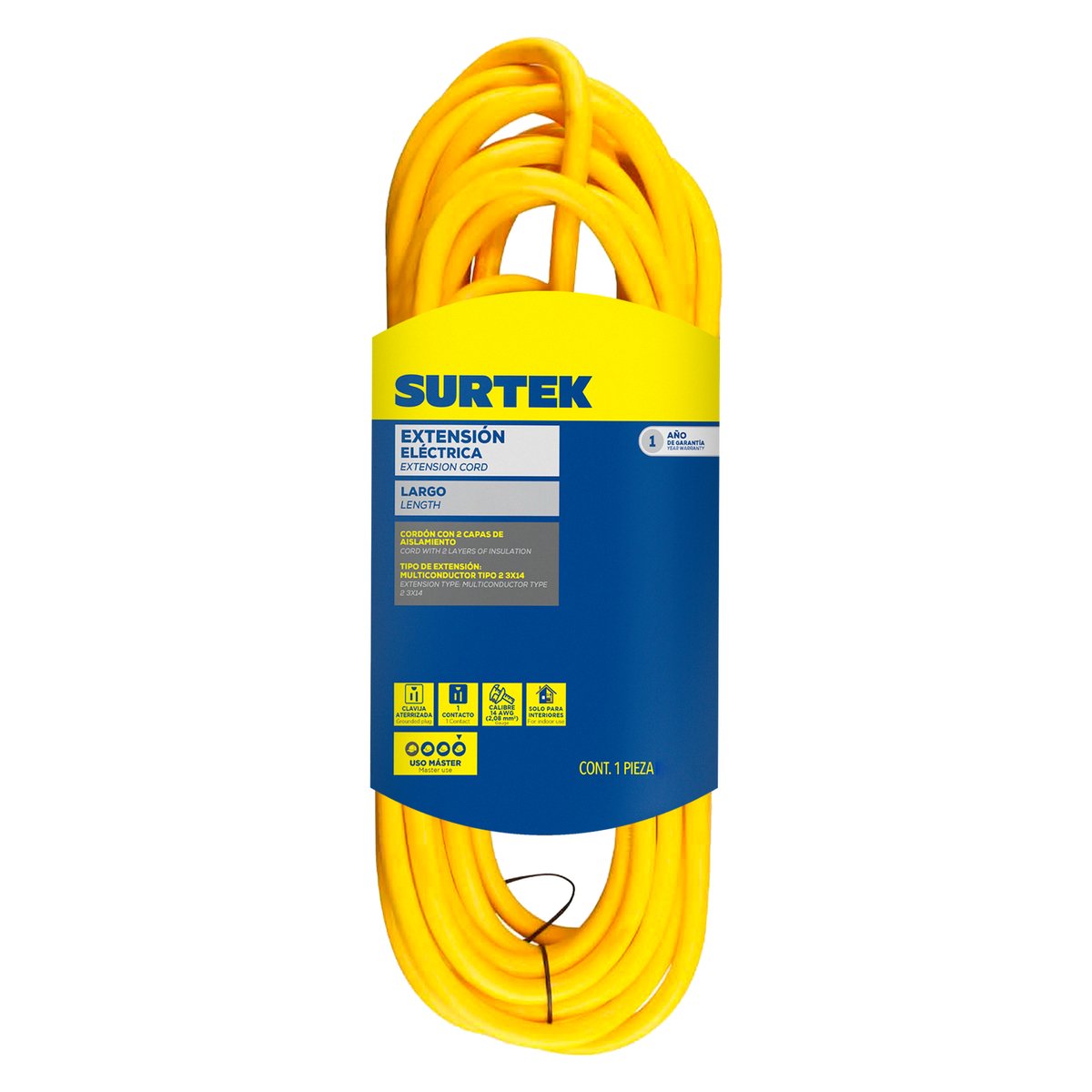 Extensión eléctrica uso extra rudo aterrizada color amarillo, 20 m Surtek - Image 2
