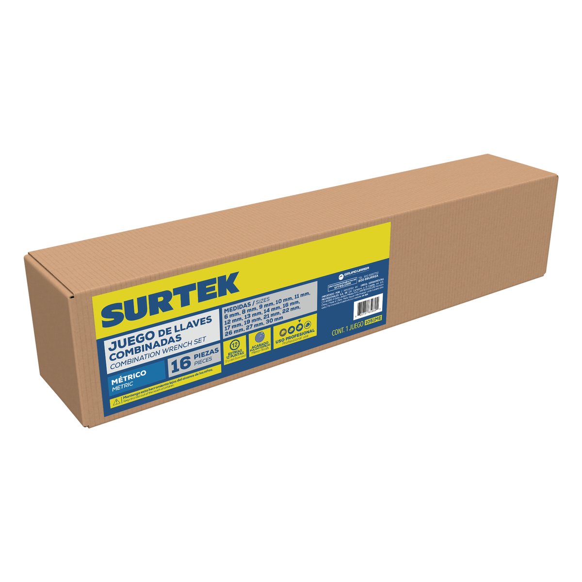 Juego de llaves combinadas satinadas métricas, 12 puntas, 16 piezas en estuche Surtek - Image 2
