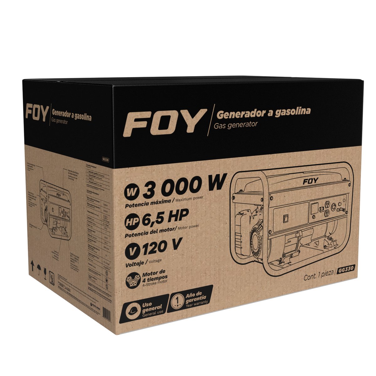 Generador a gasolina 3000 W, 210 cc, voltaje de salida 120-220 V Foy - Image 2