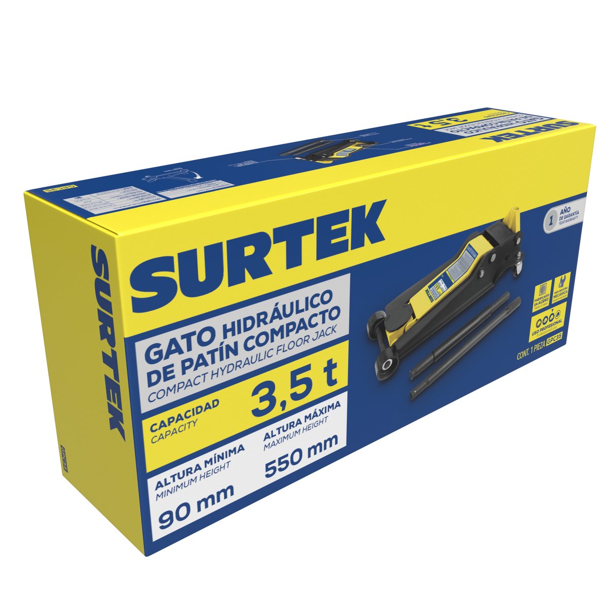 Gato hidráulico de patín compacto, 3.5 ton Surtek - Image 2