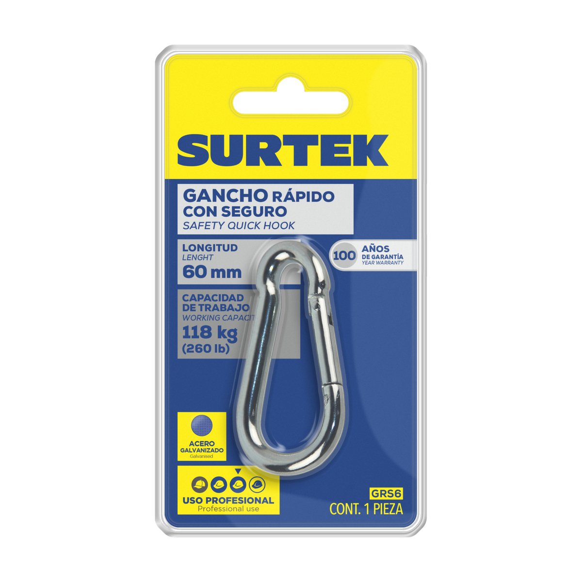 12 Pza Gancho rápido con seguro 6 x 60 mm Surtek - Image 2