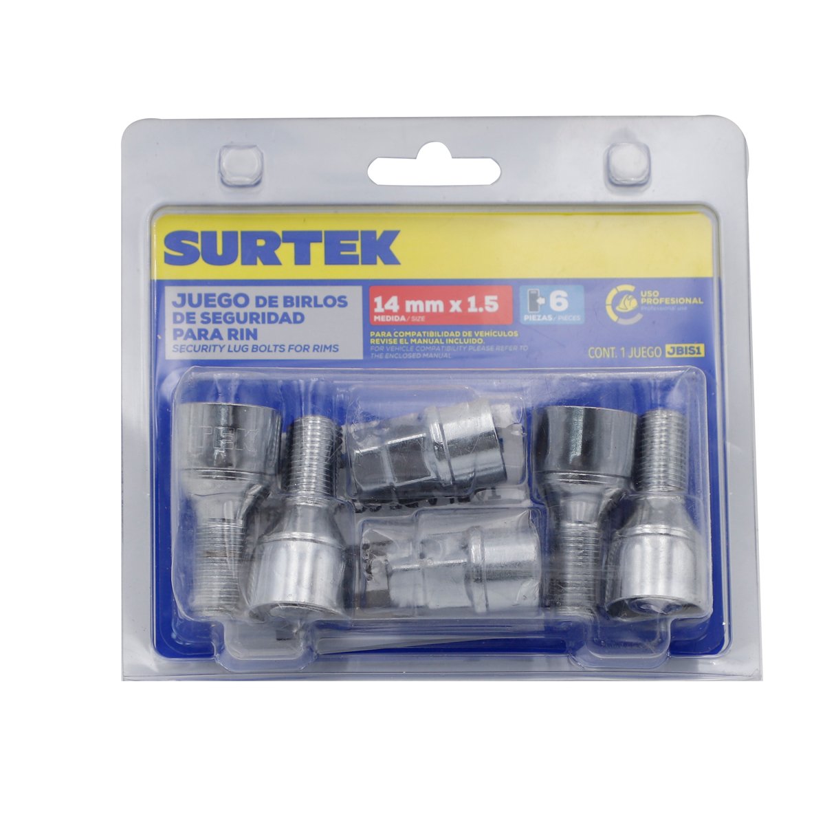 Juego de birlos de seguridad para rin, 6 piezas, 14mm x 1.5" Surtek - Image 2