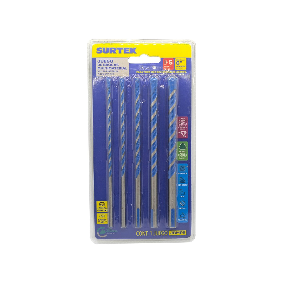 Juego de brocas de acero multimaterial zanco 3 planos, 5 piezas Surtek - Image 2