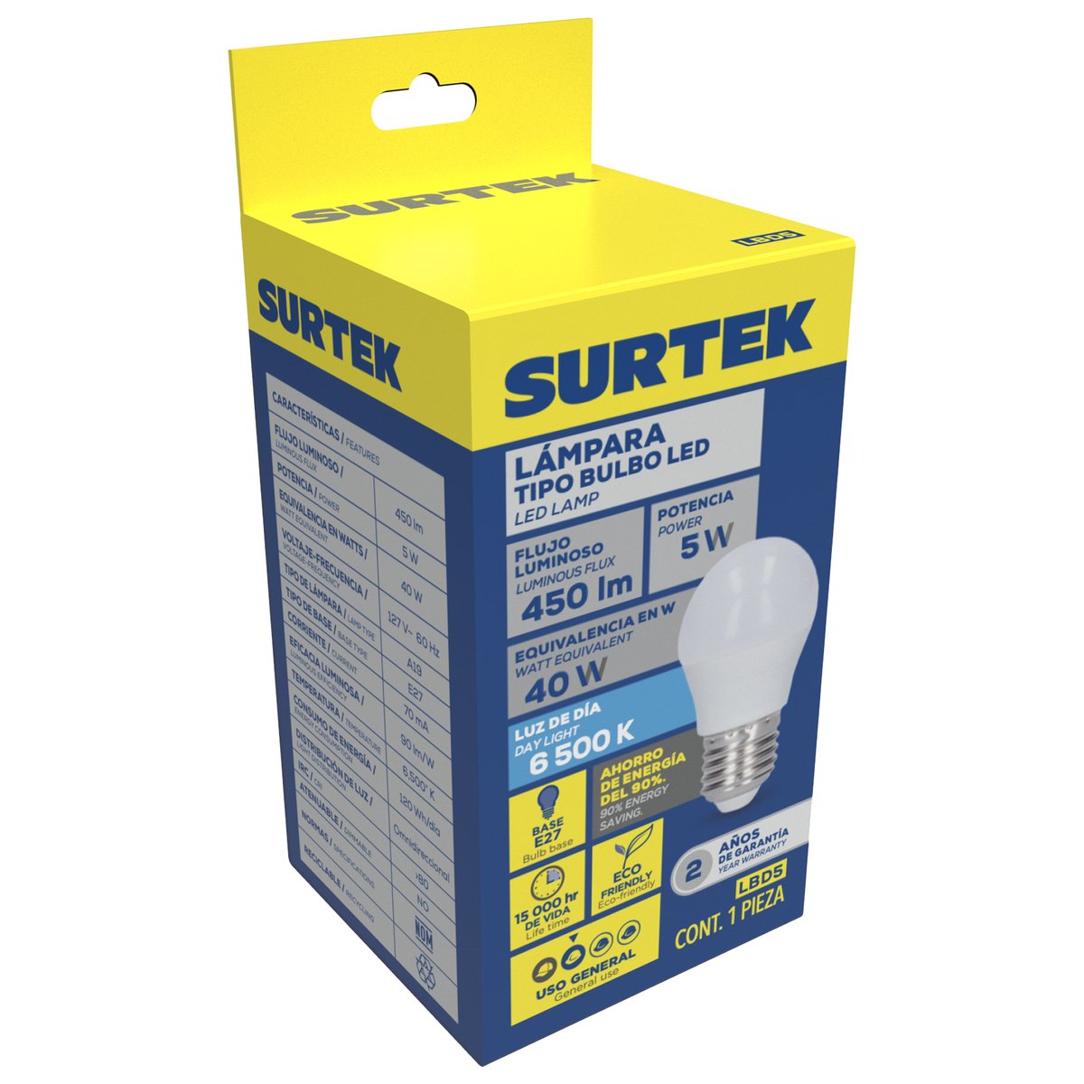 Lámpara de LED tipo bulbo A19, 11 W luz de día Surtek - Image 2