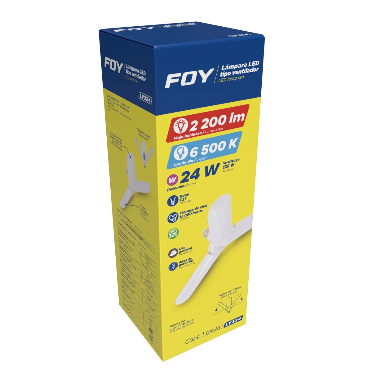 Lámpara de LED tipo ventilador de 3 aspas, 24 W Foy - Image 2