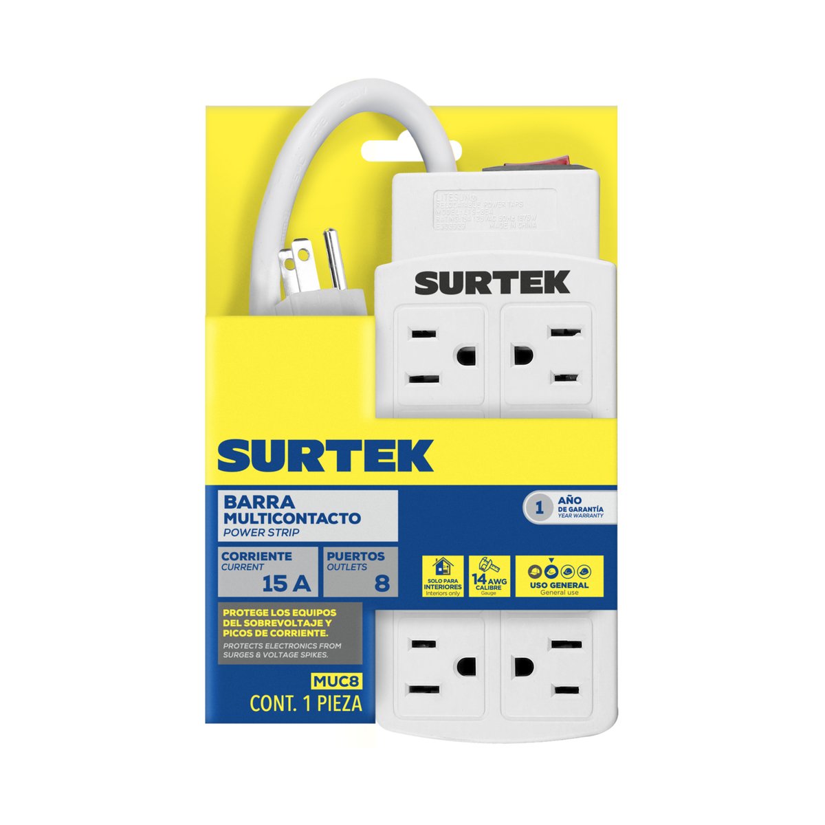 Barra multicontacto 8 entradas cable 60 cm Surtek - Image 2
